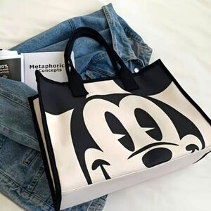 Mickey Mouse Black and White Canvas Tote Bag Modern and Versatile Design